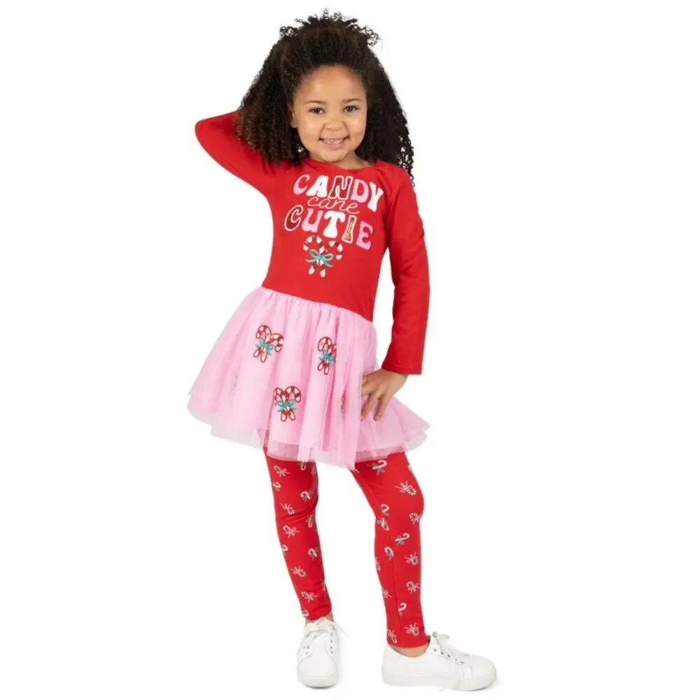 NEW Girls Sz 18 Months Sparkly CANDY CANE CUTIE Christmas Holiday 2 Pc Outfit